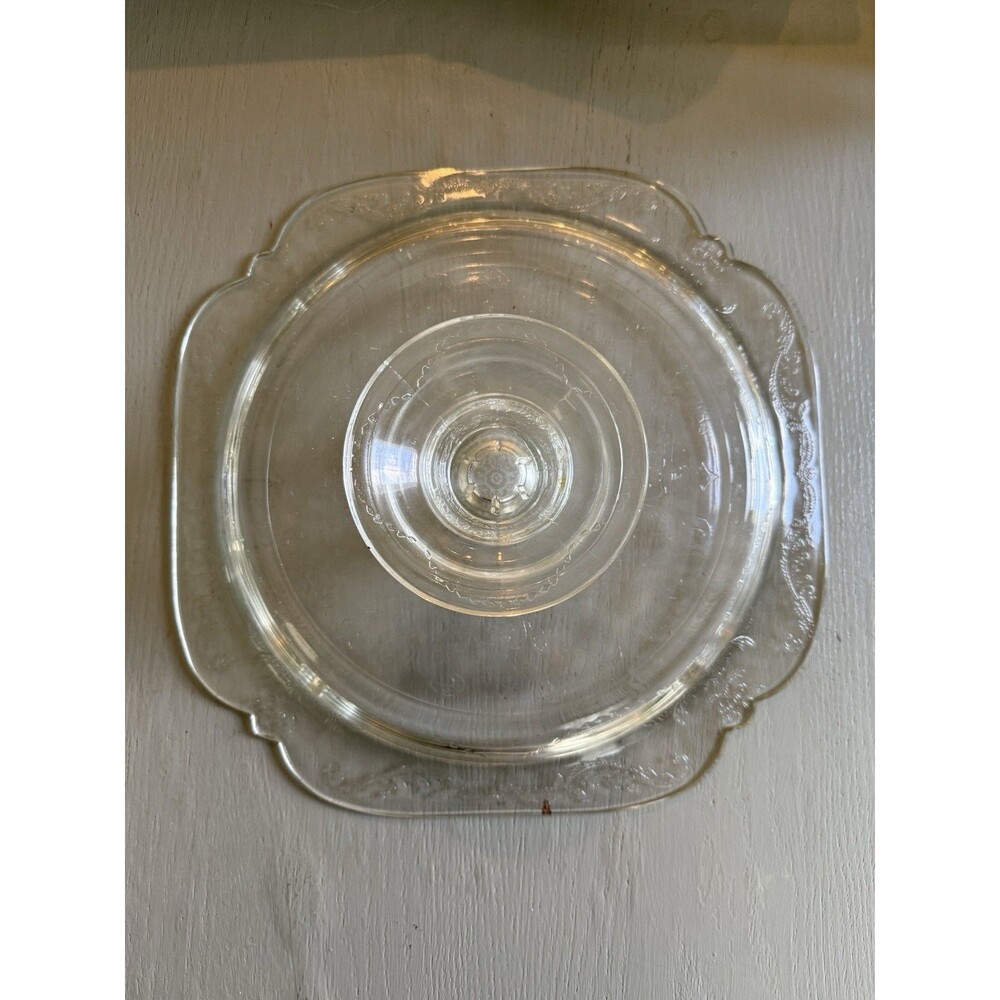 Antique Vintage 10" Depression Glass Madrid Pattern Clear Pedestal Cake Stand - Picture 3 of 4